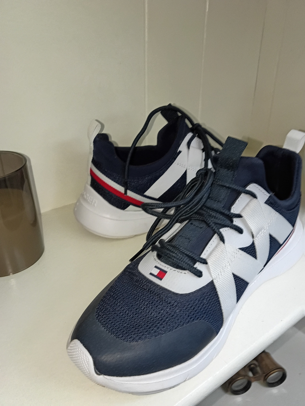 Tommy Hilfiger Navy White Sneakers with Red Stripe Accent